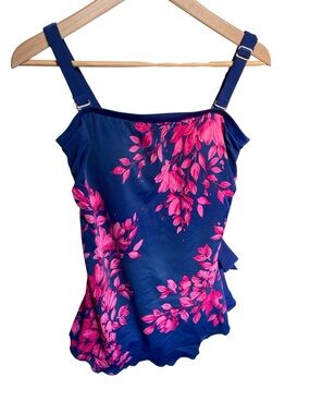 Maxine of Hollywood Navy One-Piece Swimsuit with Pink Floral Print